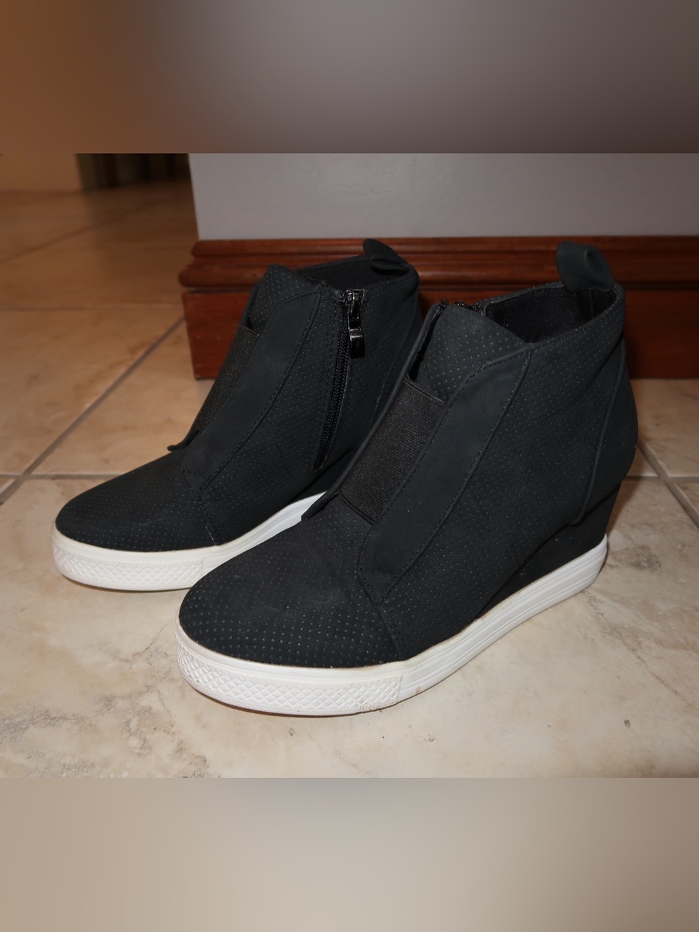 Wedge Sneaker Boot in Black - Stylish Casual Comfort